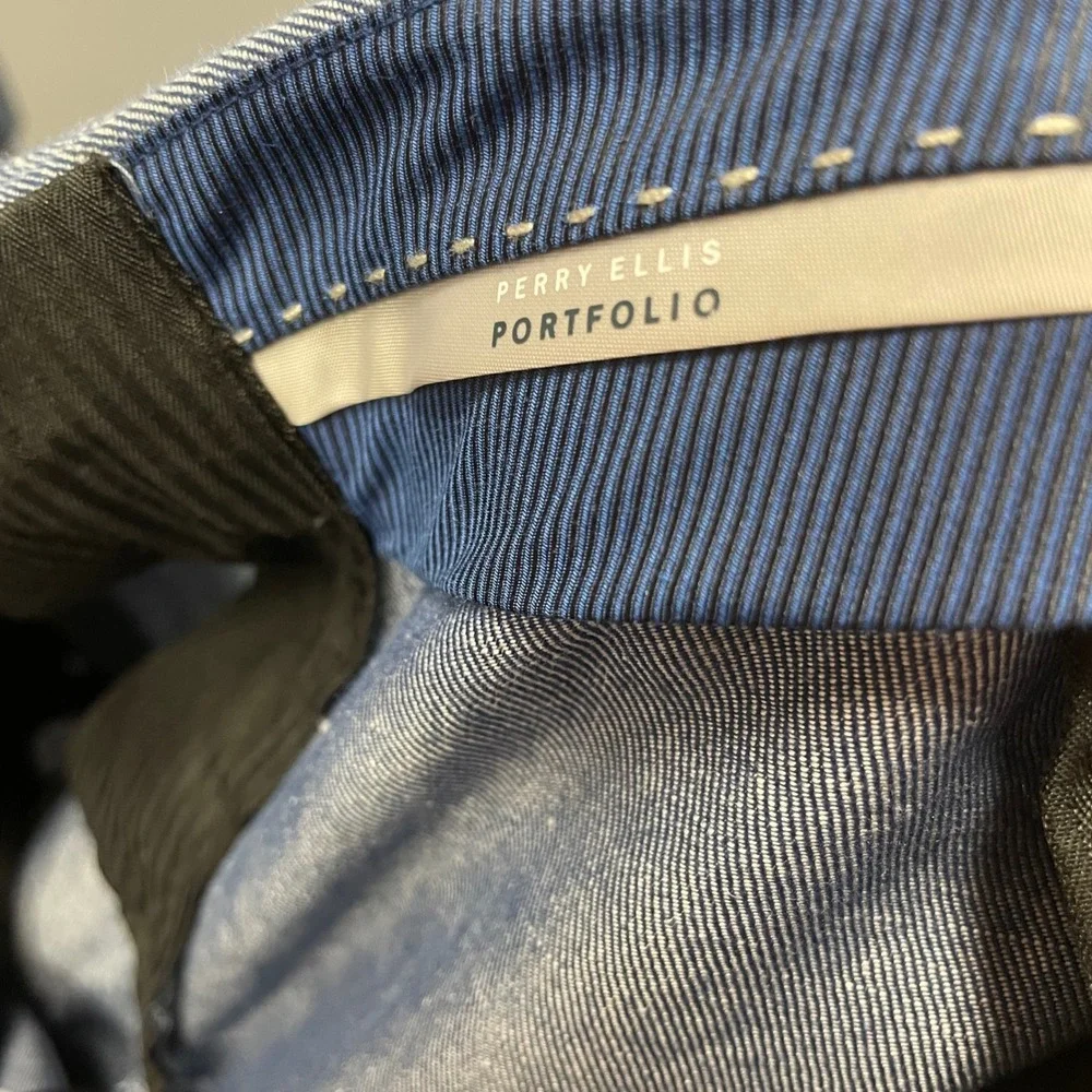 Perry Ellis Portfolio Linen Blend Dress Pants 38x29 Blue